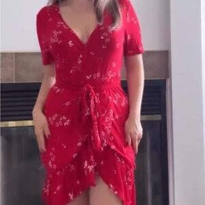 Boohoo Red Floral High Low Dress